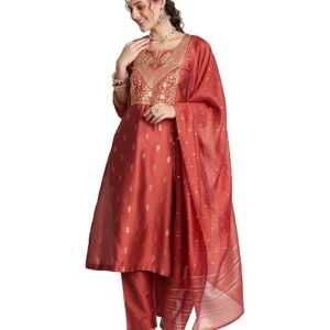 Women's Embroidered Kurta Set with Designer Jacquard Dupatta