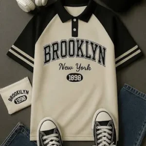 Brooklyn Printed Polo T-Shirt (Black & White)
