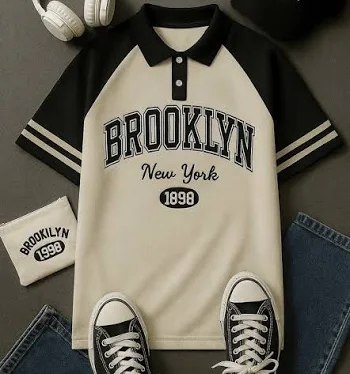 Brooklyn Printed Polo T-Shirt (Black & White)