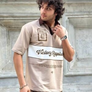 Victory Graphic Polo T-Shirt (Beige)