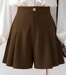 Brown High-Waist Pleated Skort