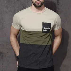 Color Block Round Neck T-Shirt (Olive Green)