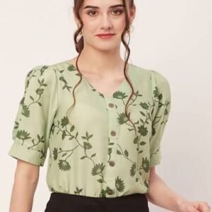 Greeen shirt with printed olive colour flower