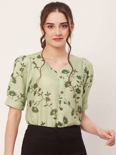 Greeen shirt with printed olive colour flower