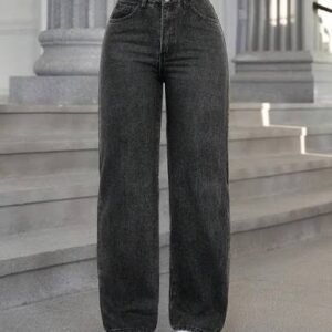 Light Black/Grey High-Waist Wide Leg Jeans